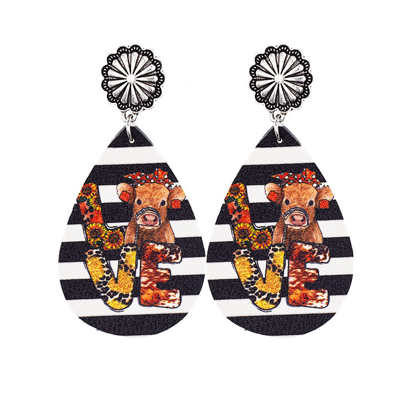 Wholesale Western Style Cow Leather Drop Earrings